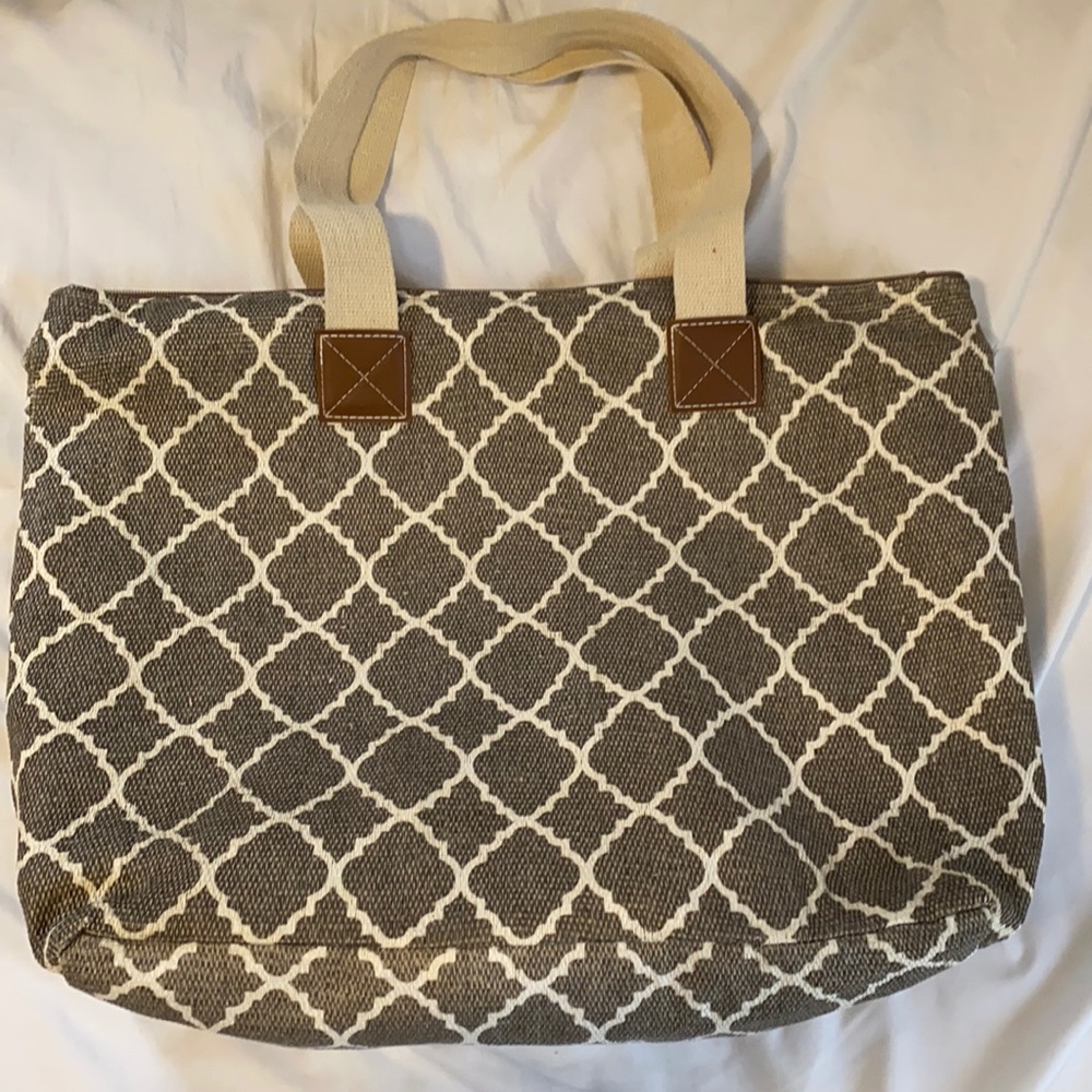Gray and Cream Beach Bag